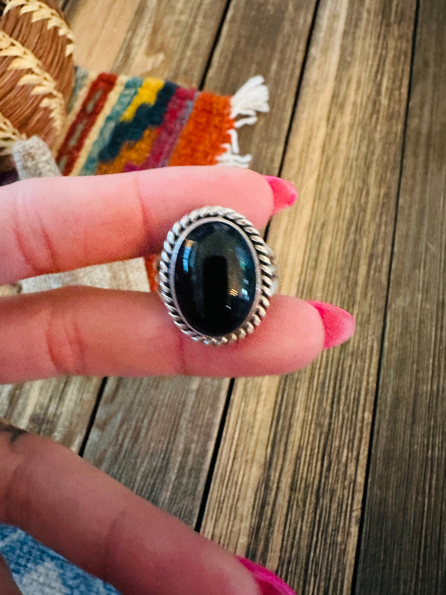 Handcrafted Black Onyx & Sterling Silver Ring -DS