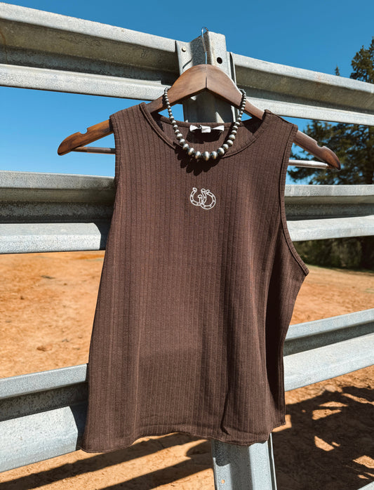 The Horseshoe Embroidered Tank - DS