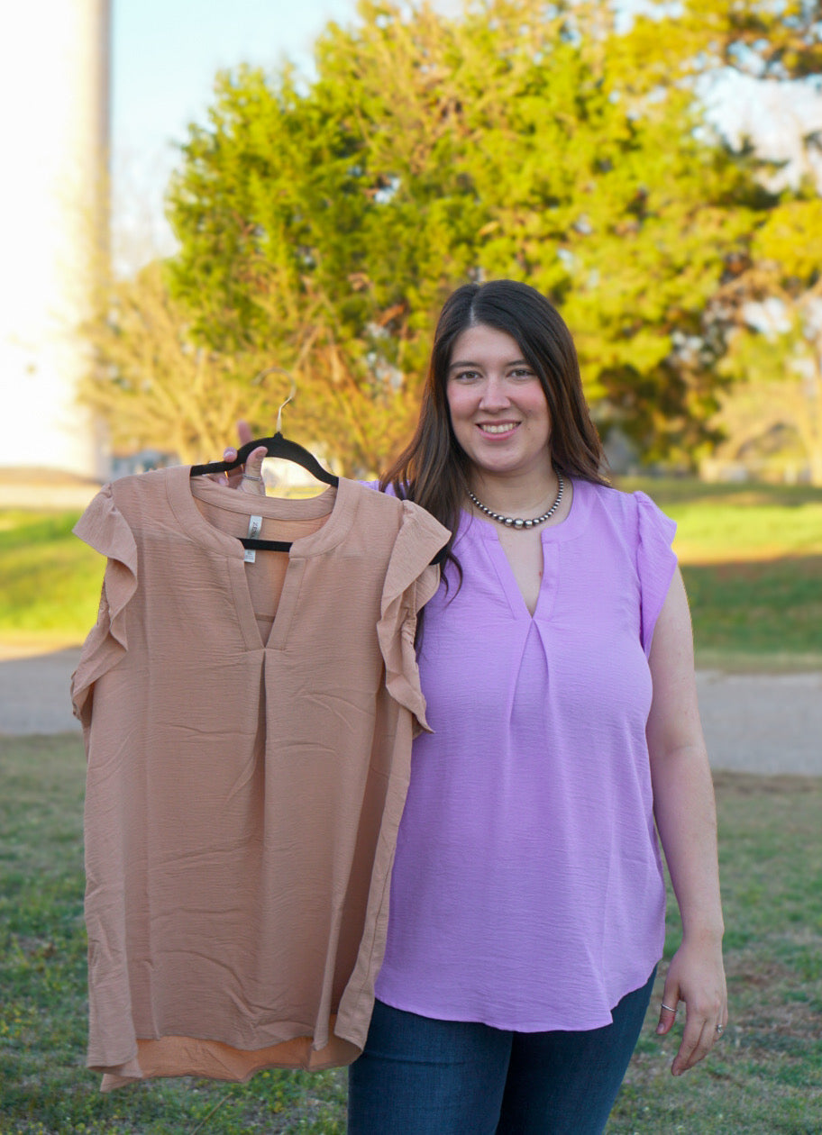 DS- Lavender - Ruffled Sleeve High Low Top
