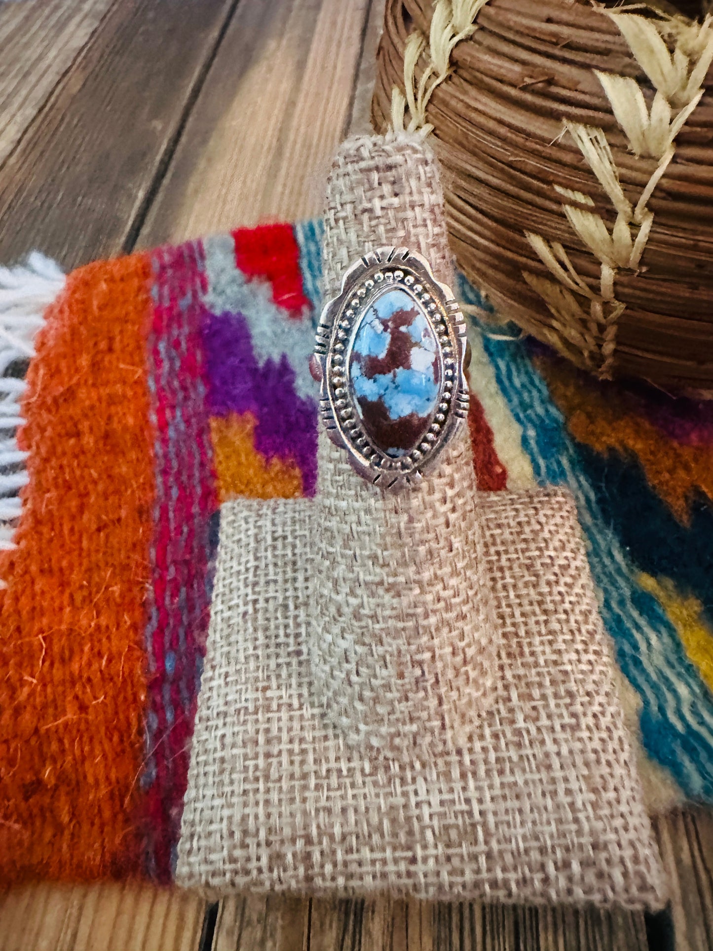 Handcrafted Golden Hills Turquoise & Sterling Silver Ring Size 5 -DS