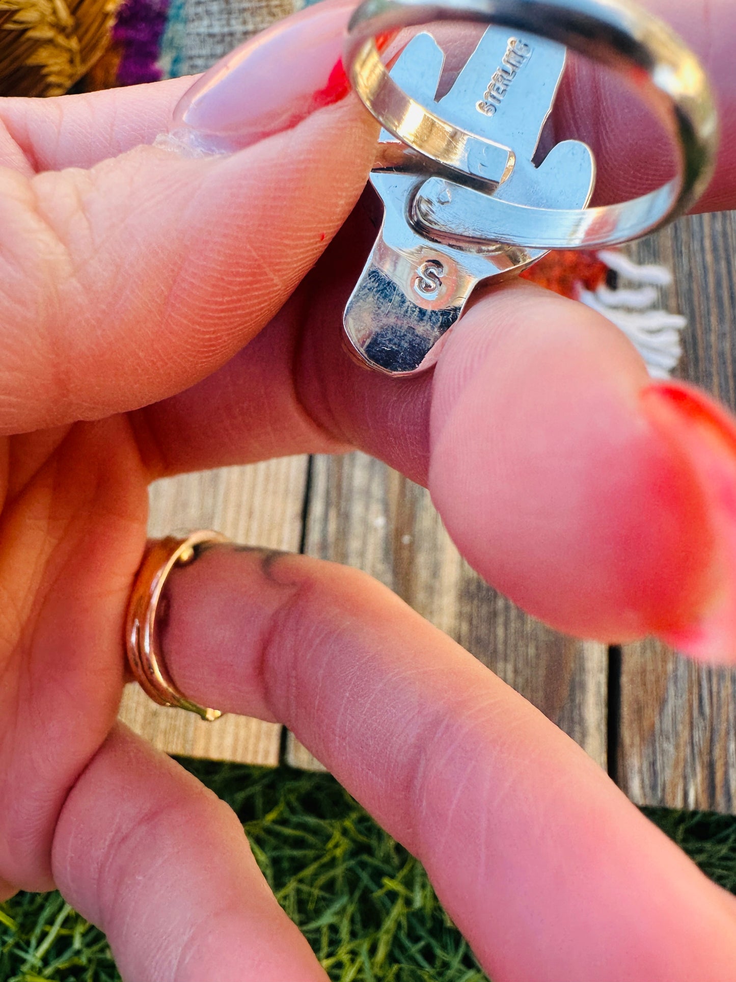 Handcrafted Turquoise & Sterling Silver Cactus Adjustable Ring -DS