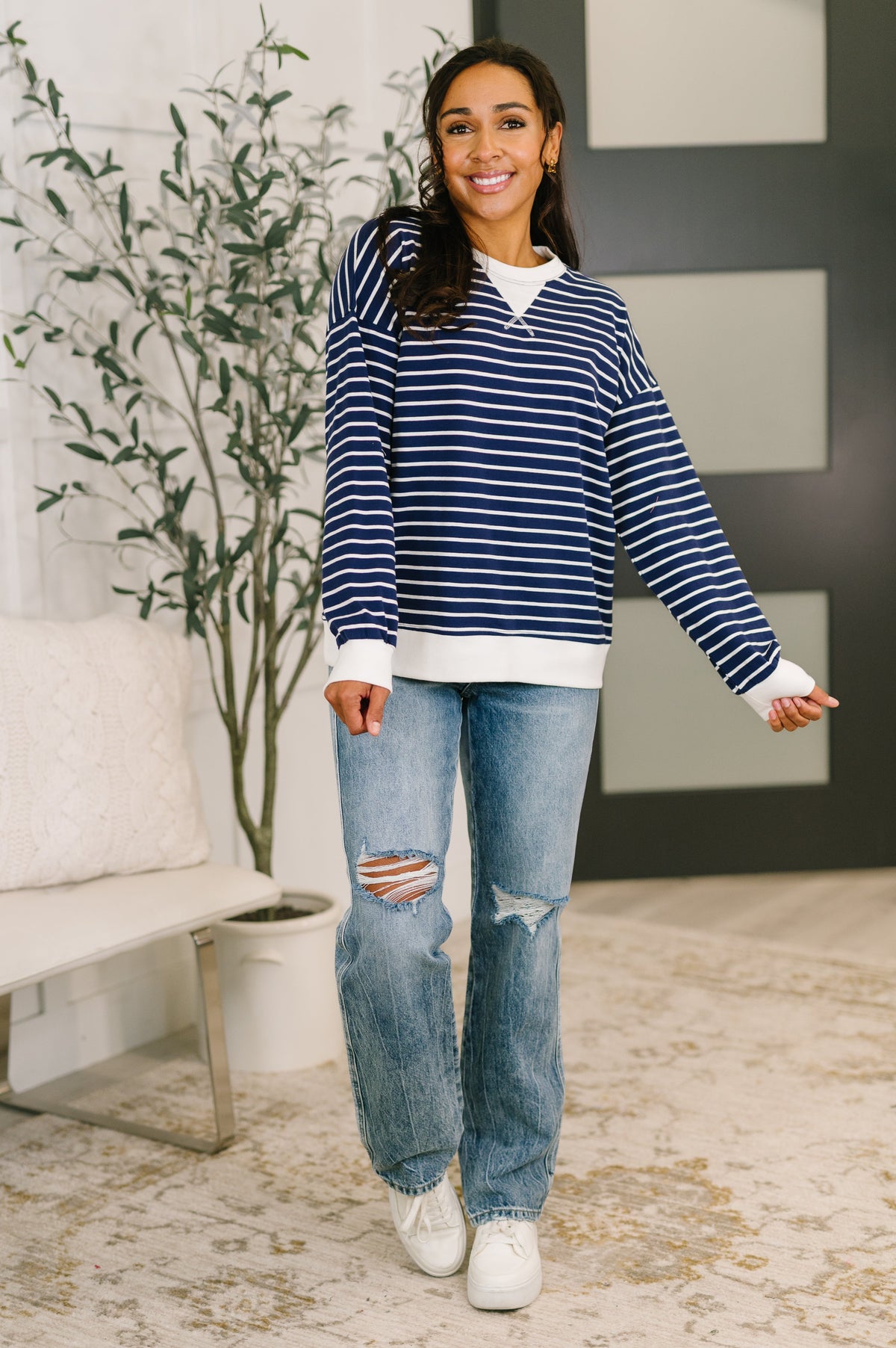 Almost Therapeutic Drop Shoulder Pullover in Navy -DS