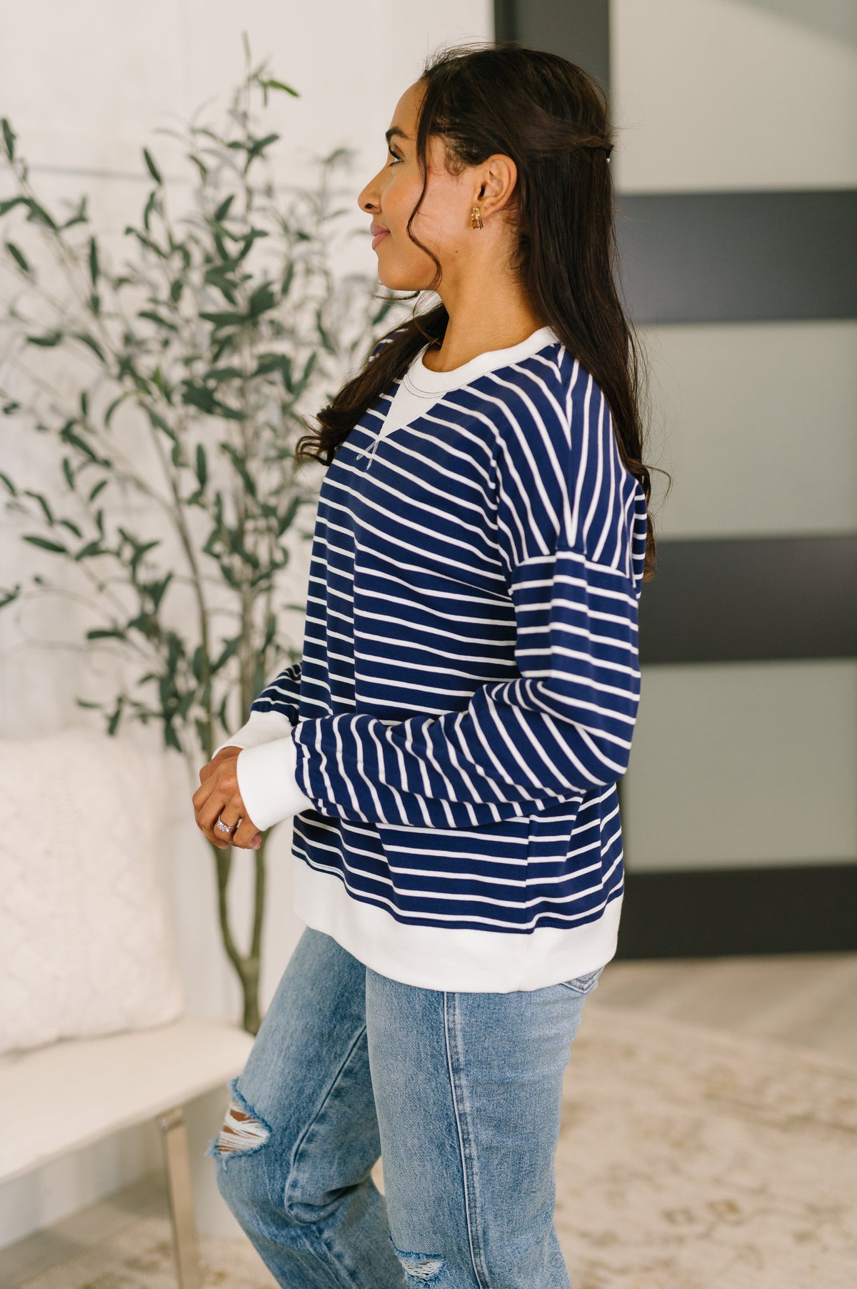 Almost Therapeutic Drop Shoulder Pullover in Navy -DS