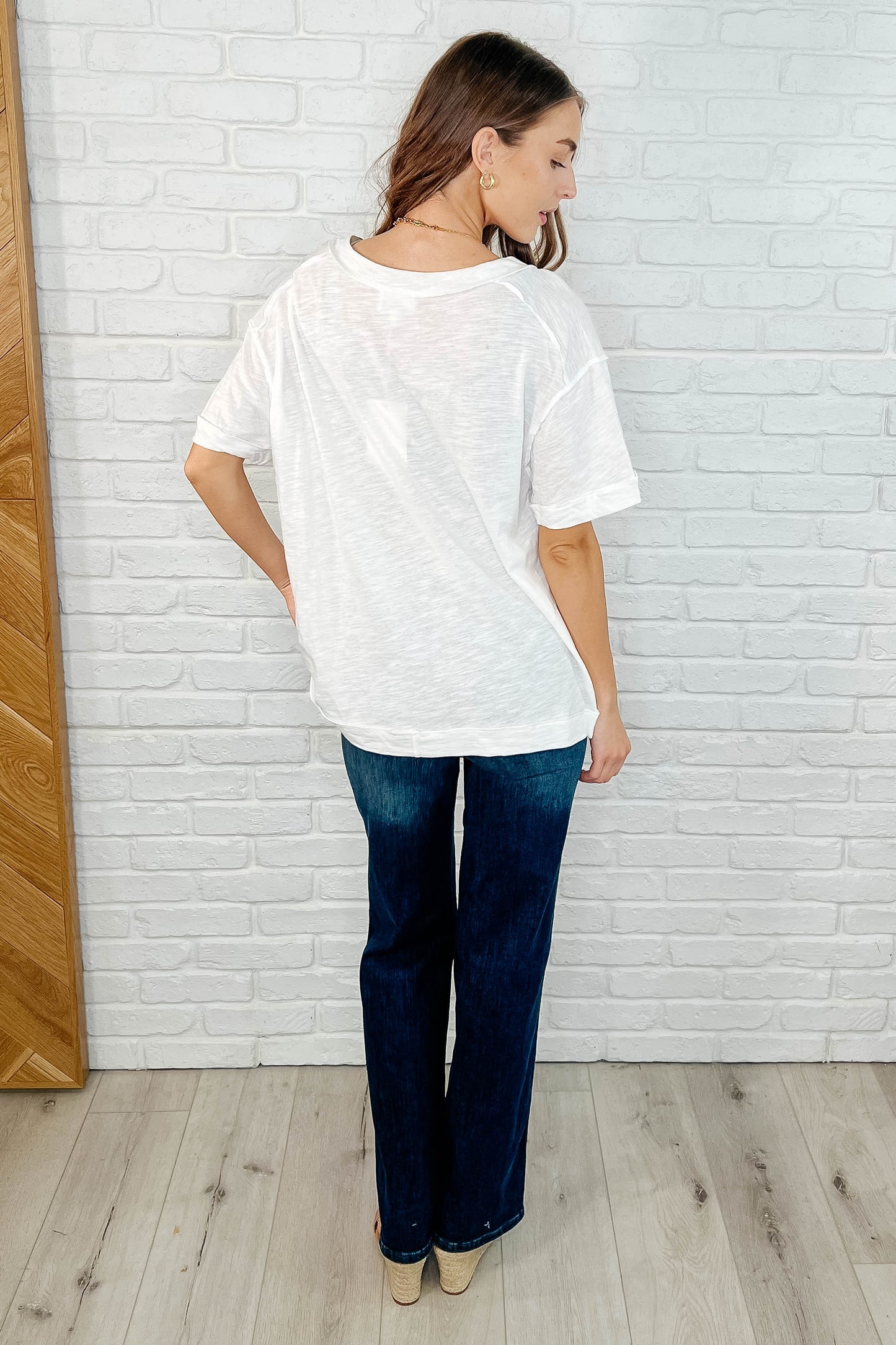 Basic Instinct Drop Shoulder V-Neck Tee in Ivory -DS