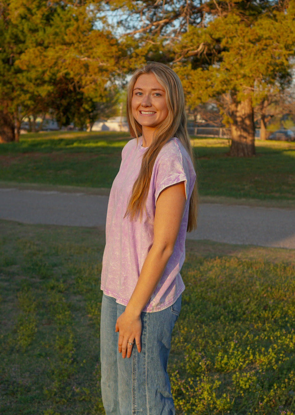 DS- Lavender Crinkle Washed Short Sleeve Top