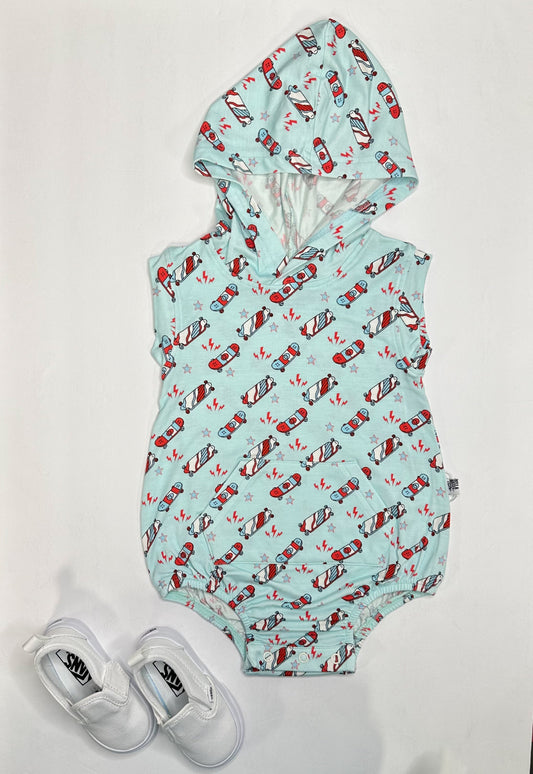 Red, White & Skate Bamboo Hooded Romper -DS