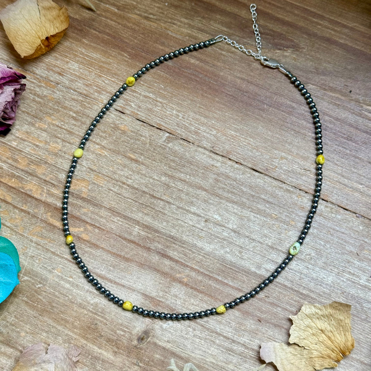 15” Palomino Turquoise Necklace – Sterling Silver Pearls -DS