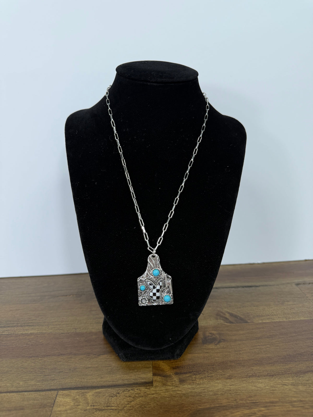 Checkered Cow Tag Necklace -DS