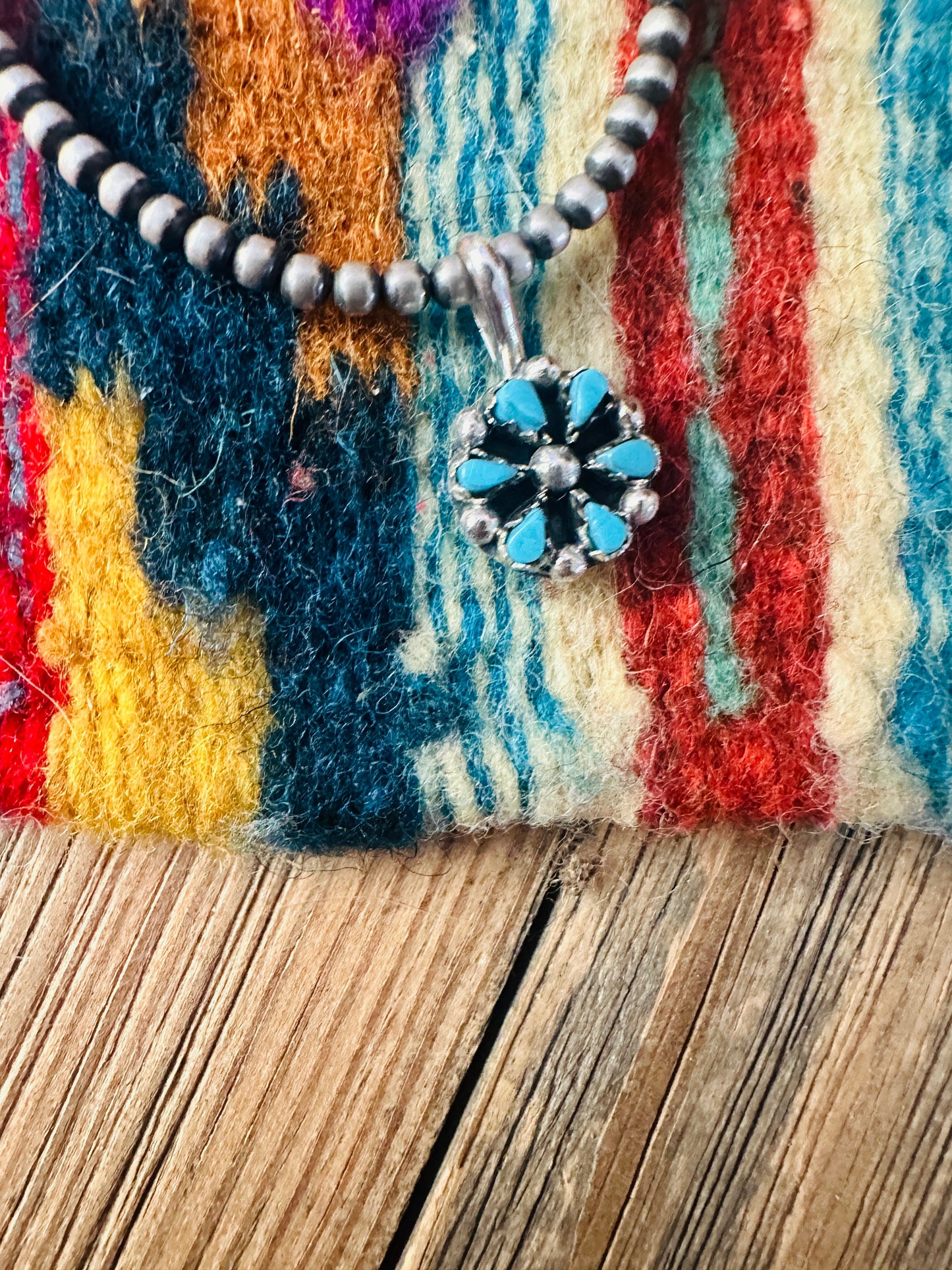 Handcrafted Sterling Silver and Turquoise Petit Point Pendant -DS