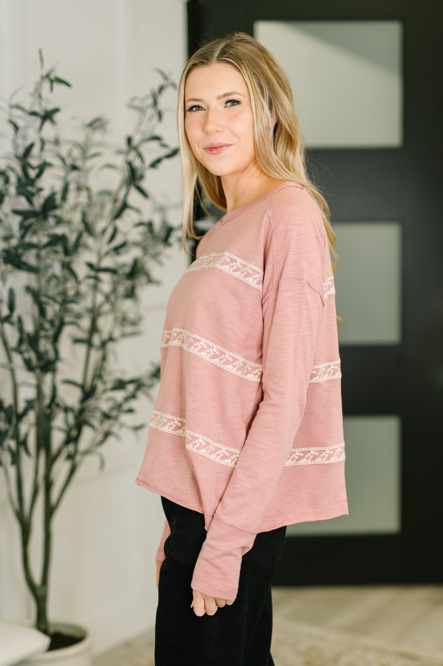 Down to Every Detail Drop Shoulder Long Sleeve in Dusty Rose -DS