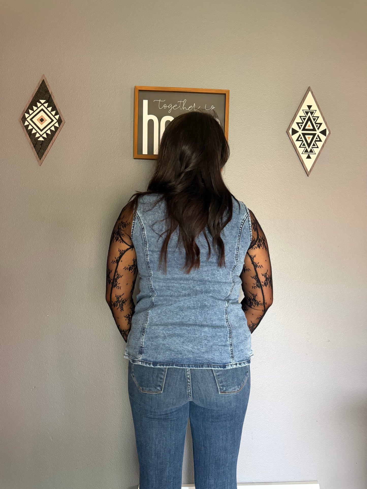 Western Button Down Front Slit Denim Vest