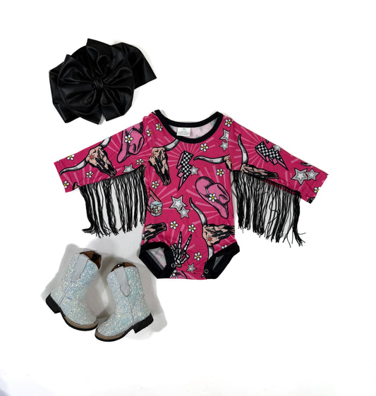 Pink Western Print Fringed Leo -DS
