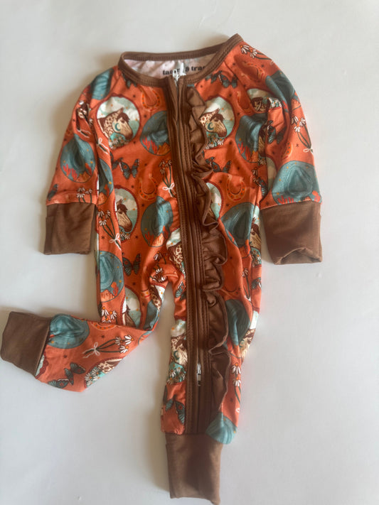DS- Peach Pony Ruffle Bamboo Sleeper