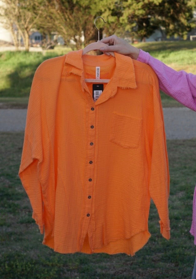 DS- Light Orange - Button Down Linen Top