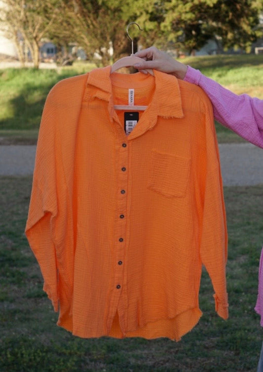 DS- Light Orange - Button Down Linen Top