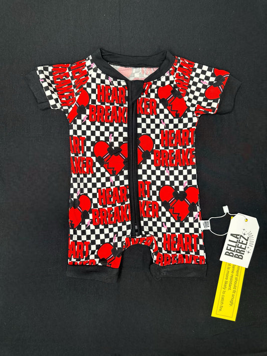 Checkered Heart Breaker Bamboo Shortie Romper -DS
