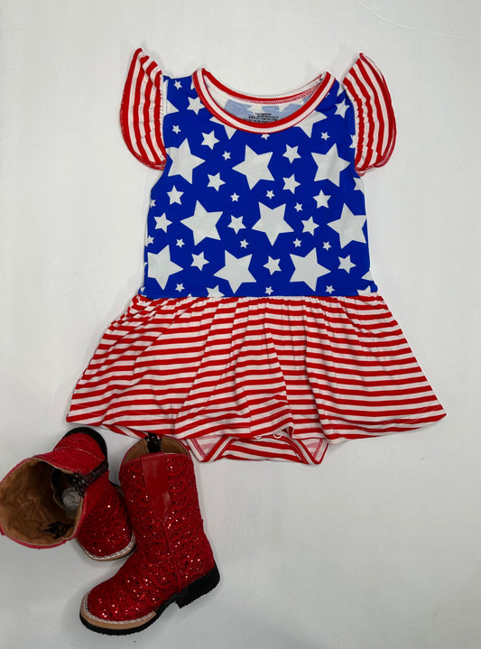 Star Spangled Cutie Bamboo Skirted Romper -DS