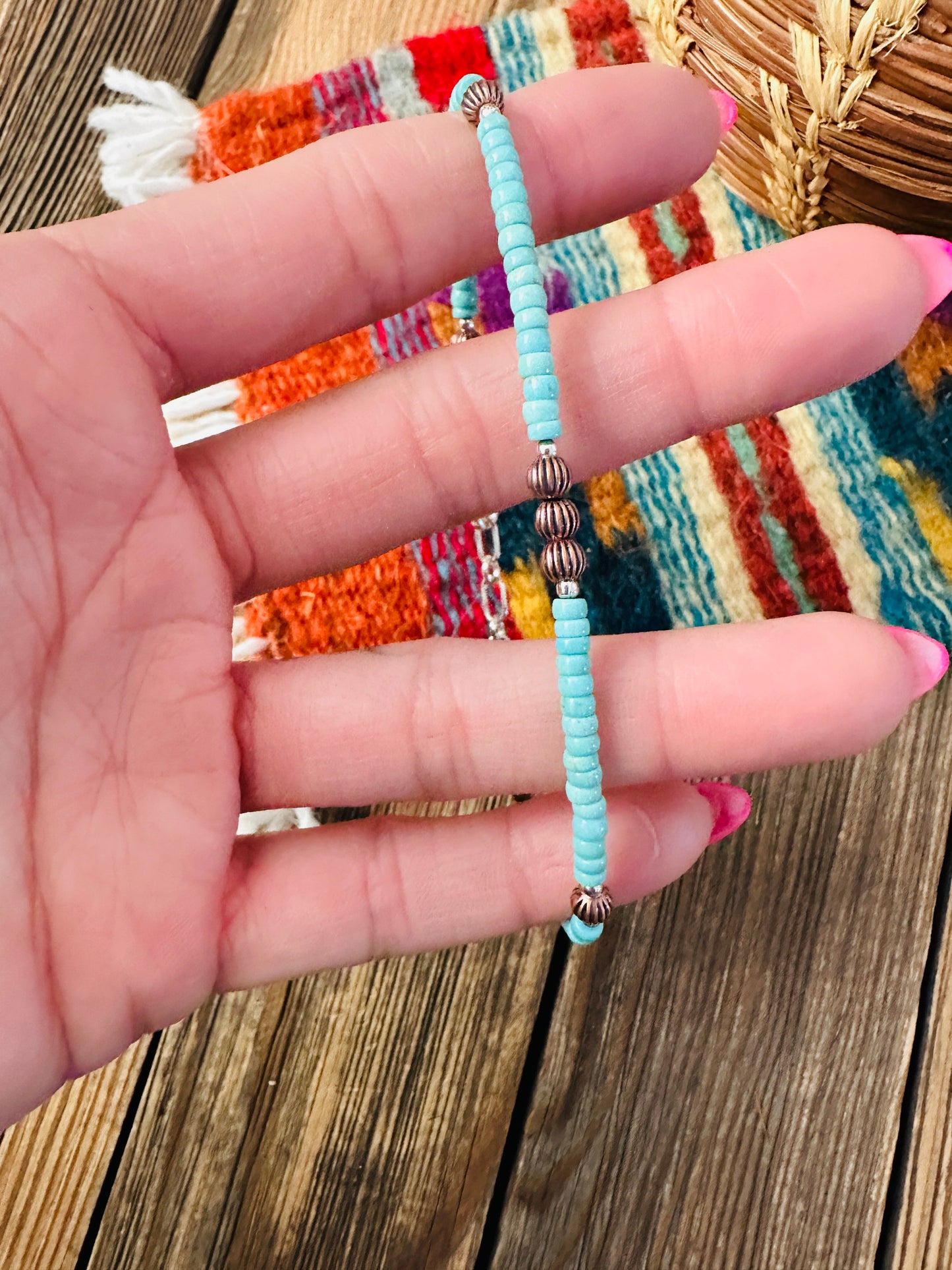 Handcrafted Turquoise & Copper Beaded Bracelet -DS