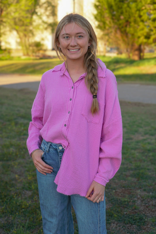 DS- Mauve - Button Down Linen Top