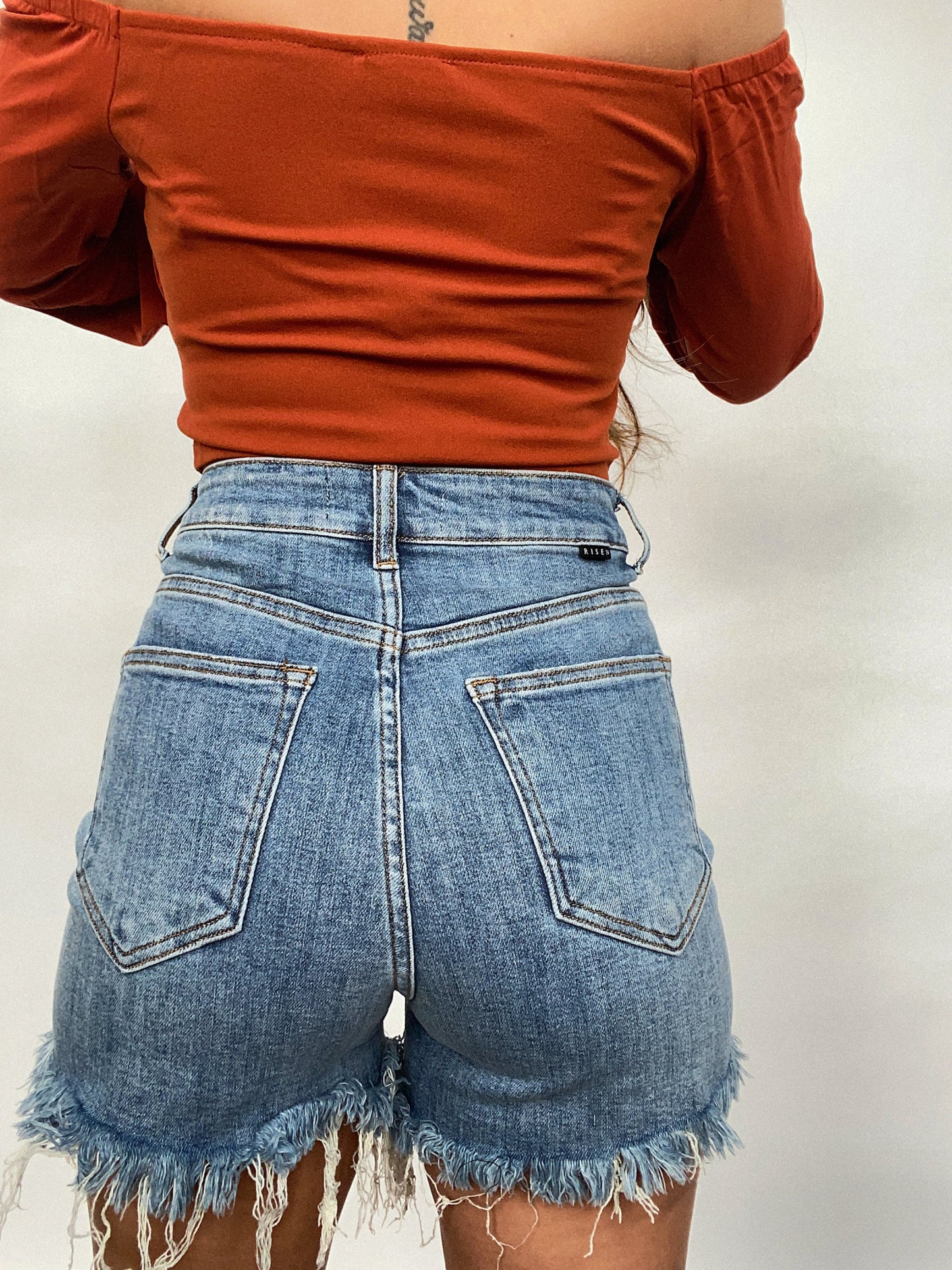 On The Go Distressed Shorts- Medium Wash -DS