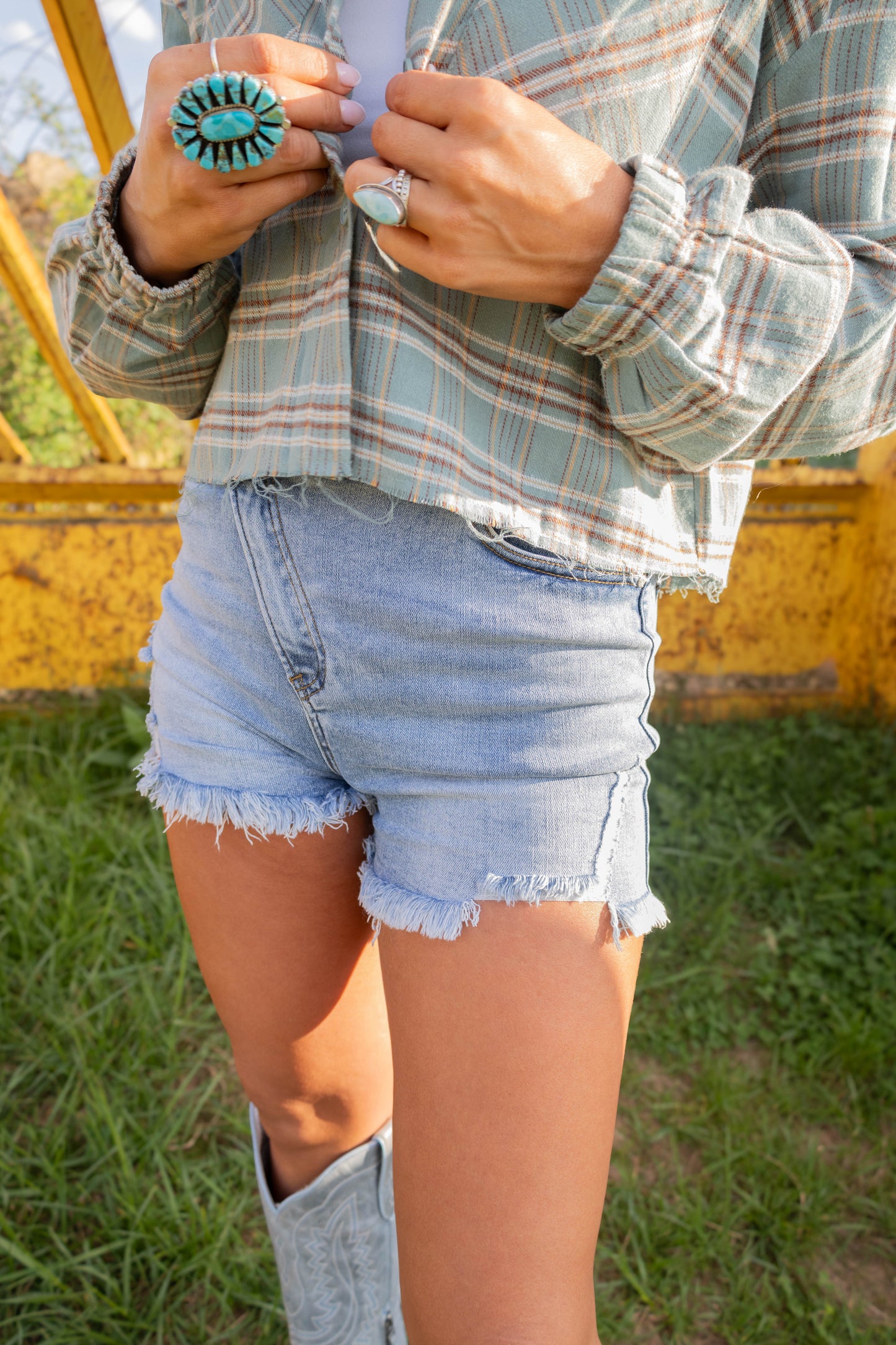 Lindsey Asymmetrical Distressed Shorts- Medium Wash -DS