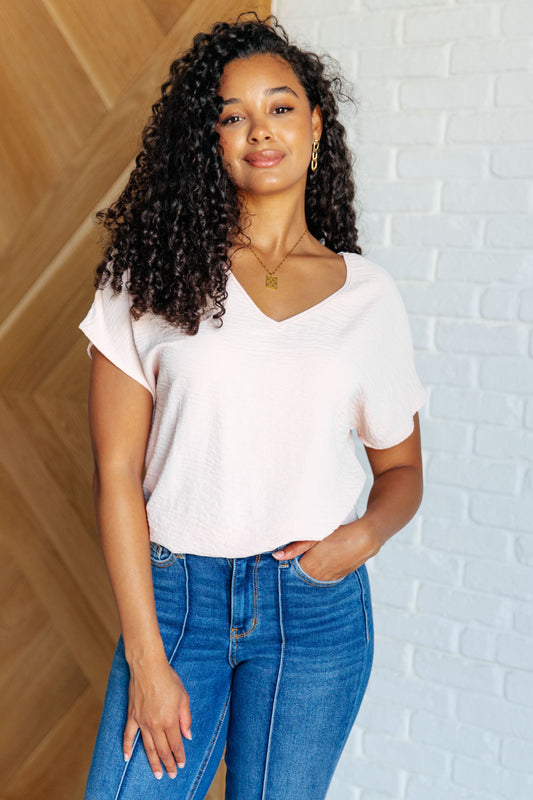 Frequently Asked Questions V-Neck Top in Blush -DS