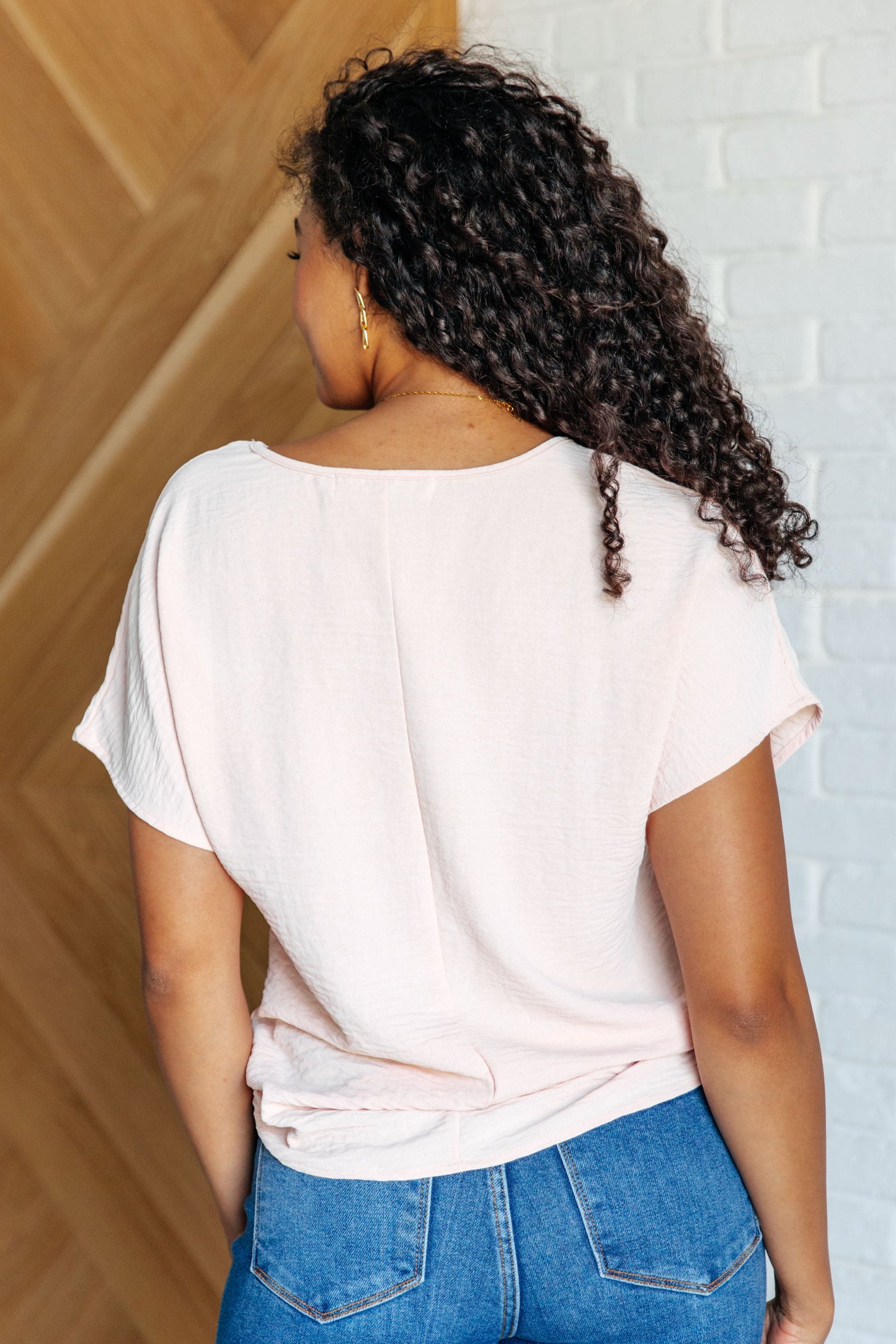 Frequently Asked Questions V-Neck Top in Blush -DS