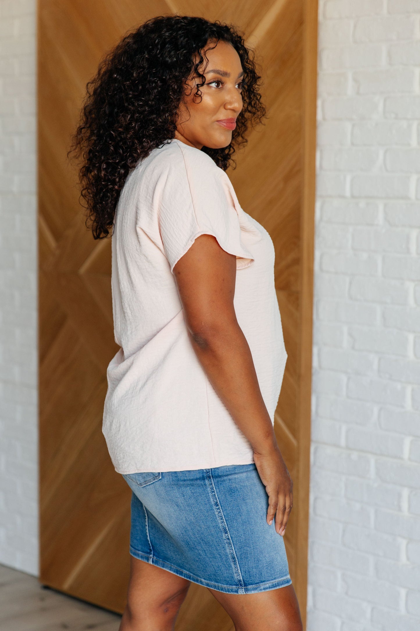 Frequently Asked Questions V-Neck Top in Blush -DS