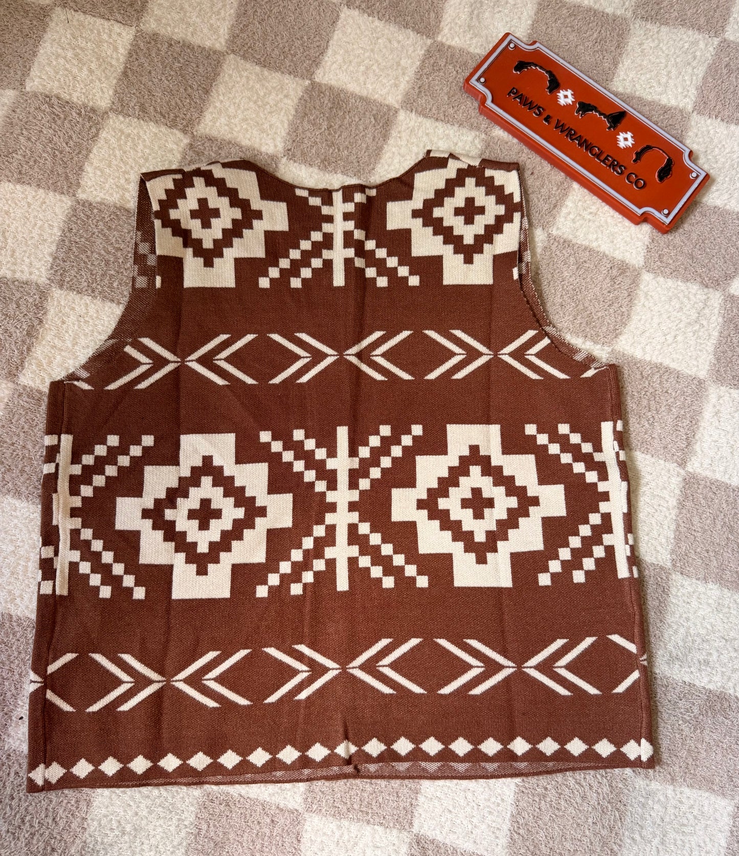 Western Aztec Button Square Neck Sweater Vest