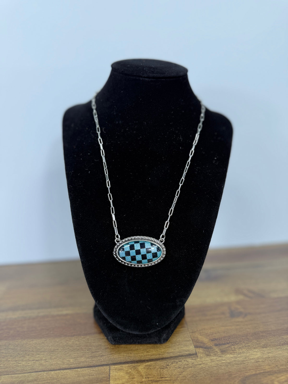 Blue Checkered Necklace -DS
