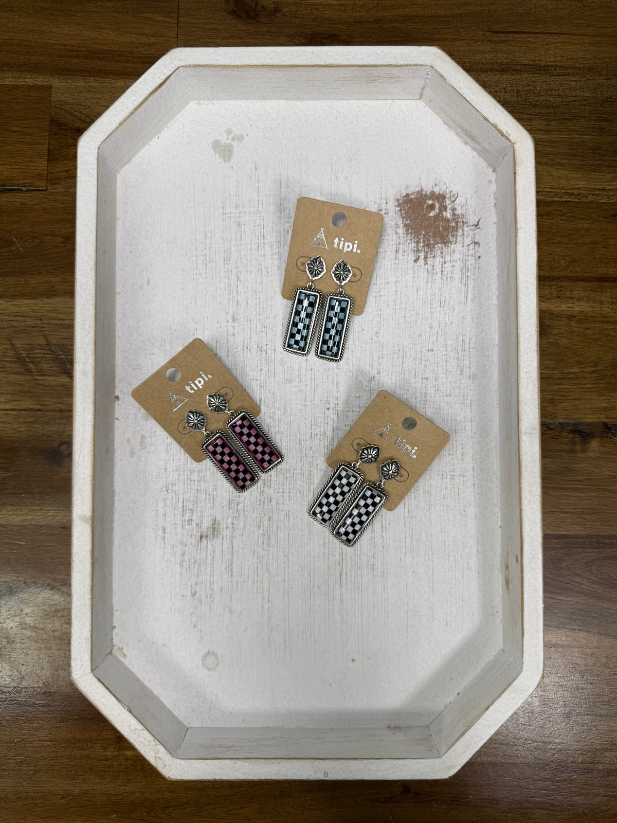Checkered Bar Earrings (3 colors) -DS
