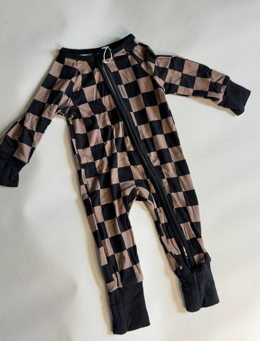 DS- Charcoal Checkers Bamboo Romper