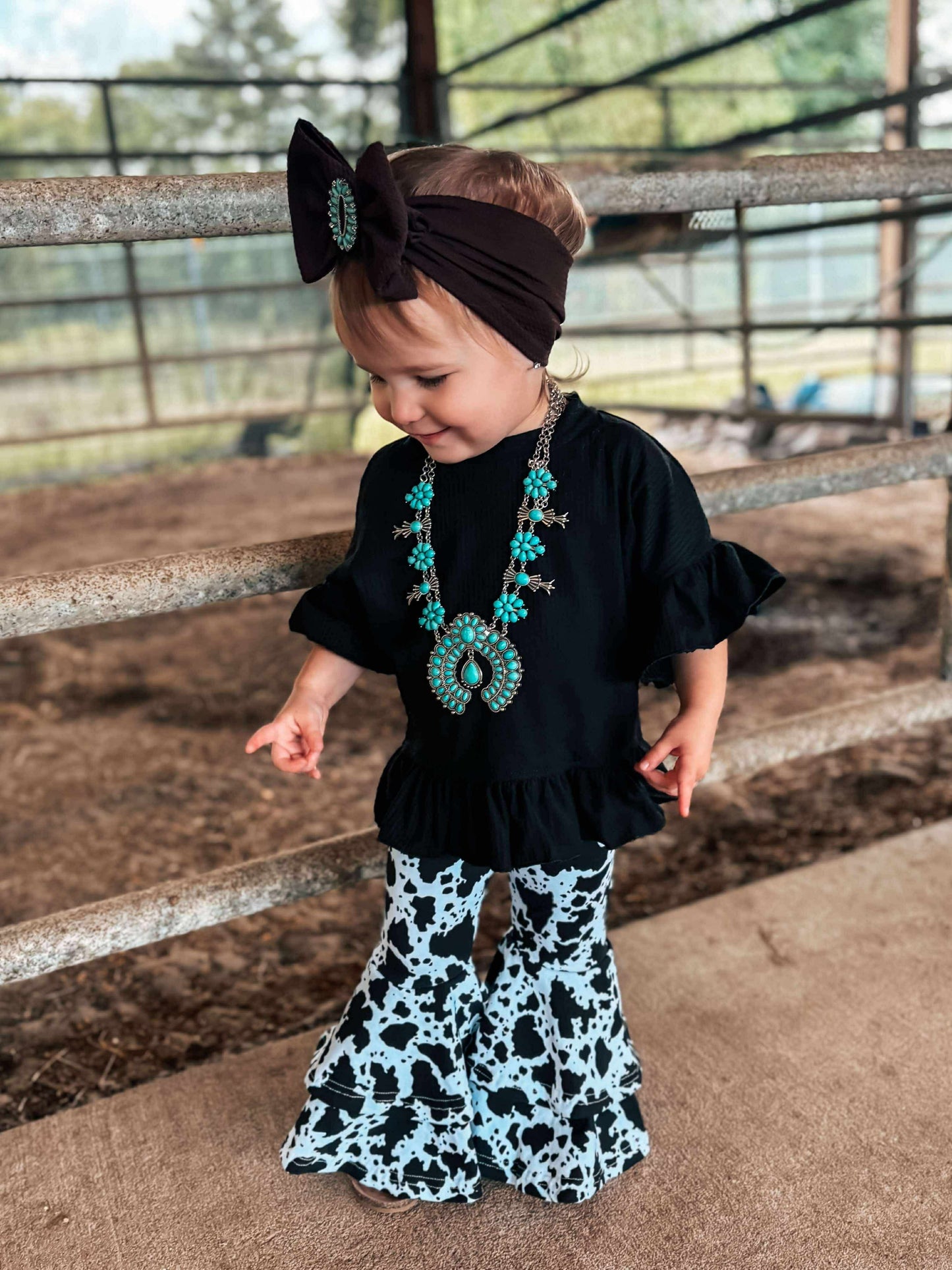 DS- Black Cow Print Double Bell Bottoms