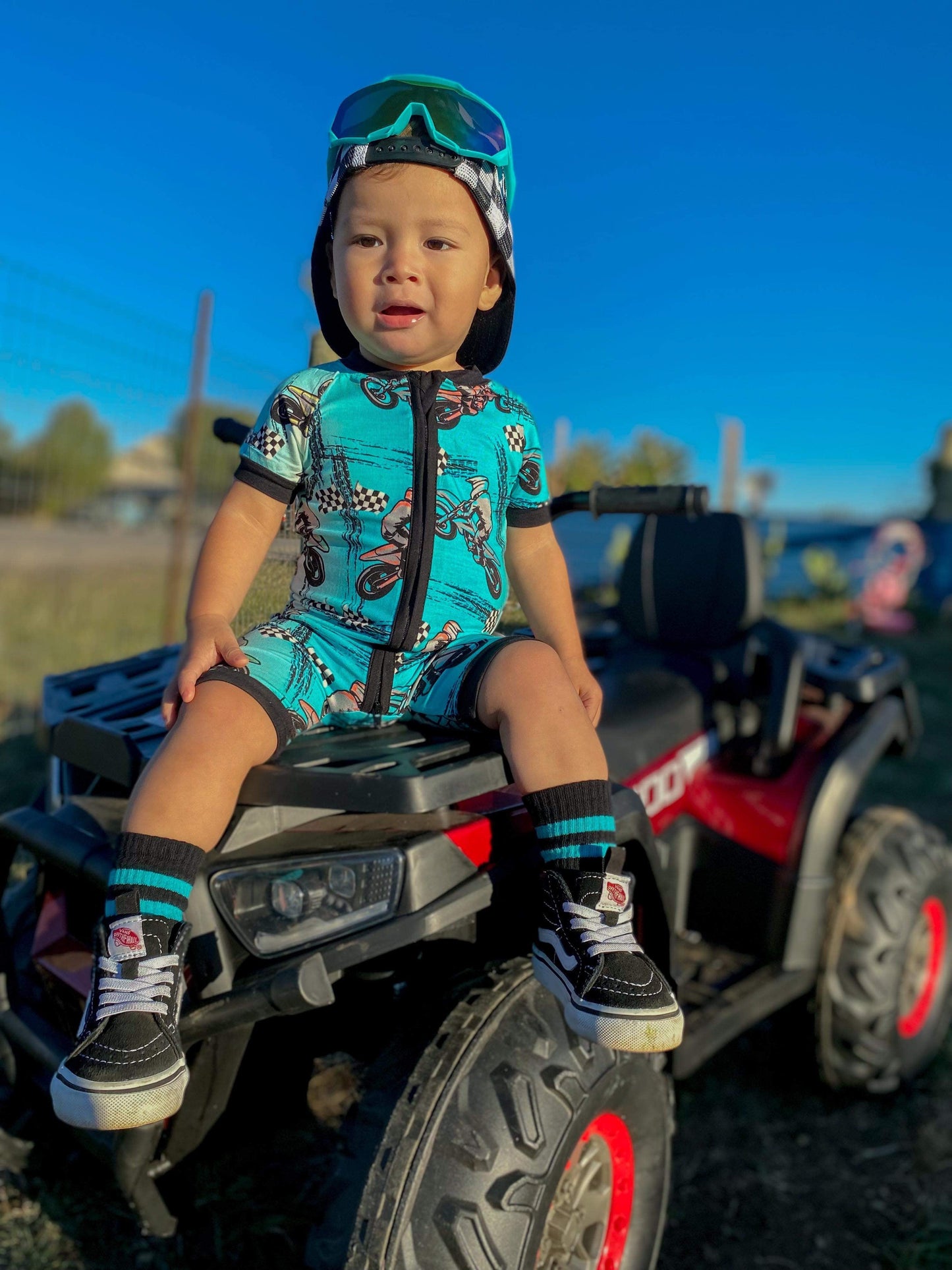 Dirt bike Bamboo Shortie Romper -DS