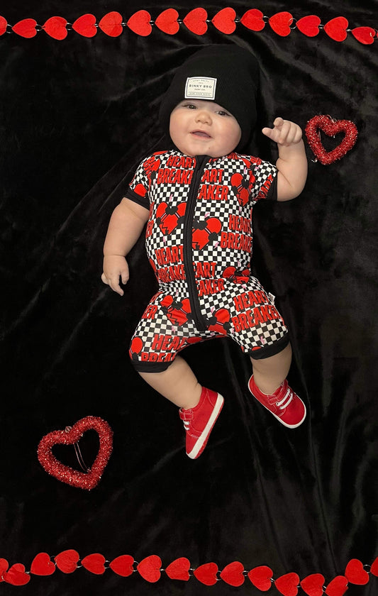 Checkered Heart Breaker Bamboo Shortie Romper -DS