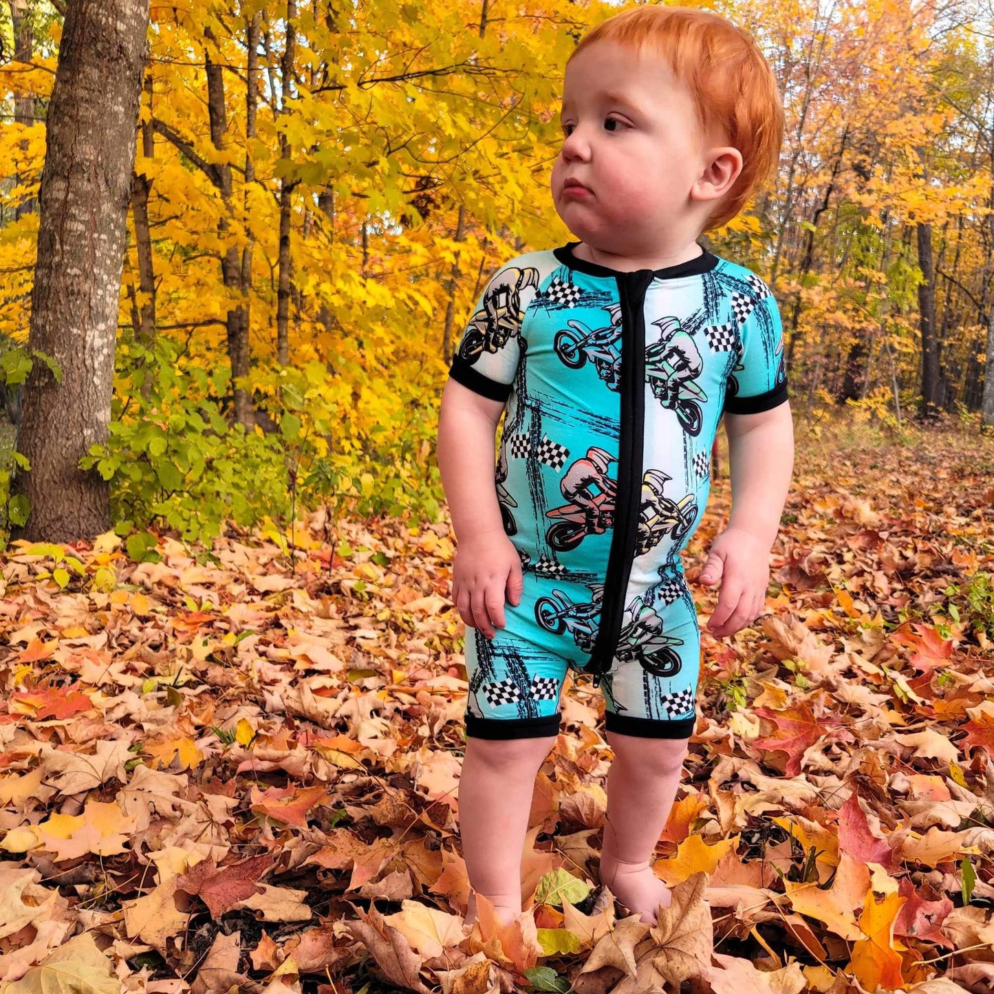 Dirt bike Bamboo Shortie Romper -DS