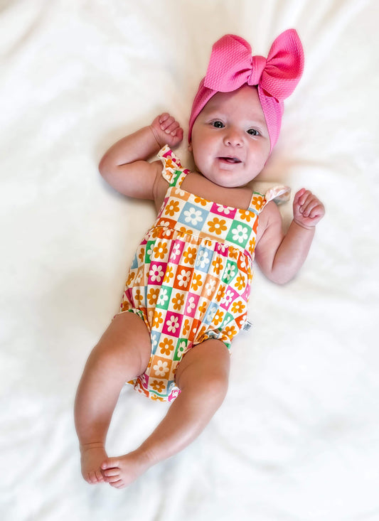 Checkered Floral Bamboo Romper-DS