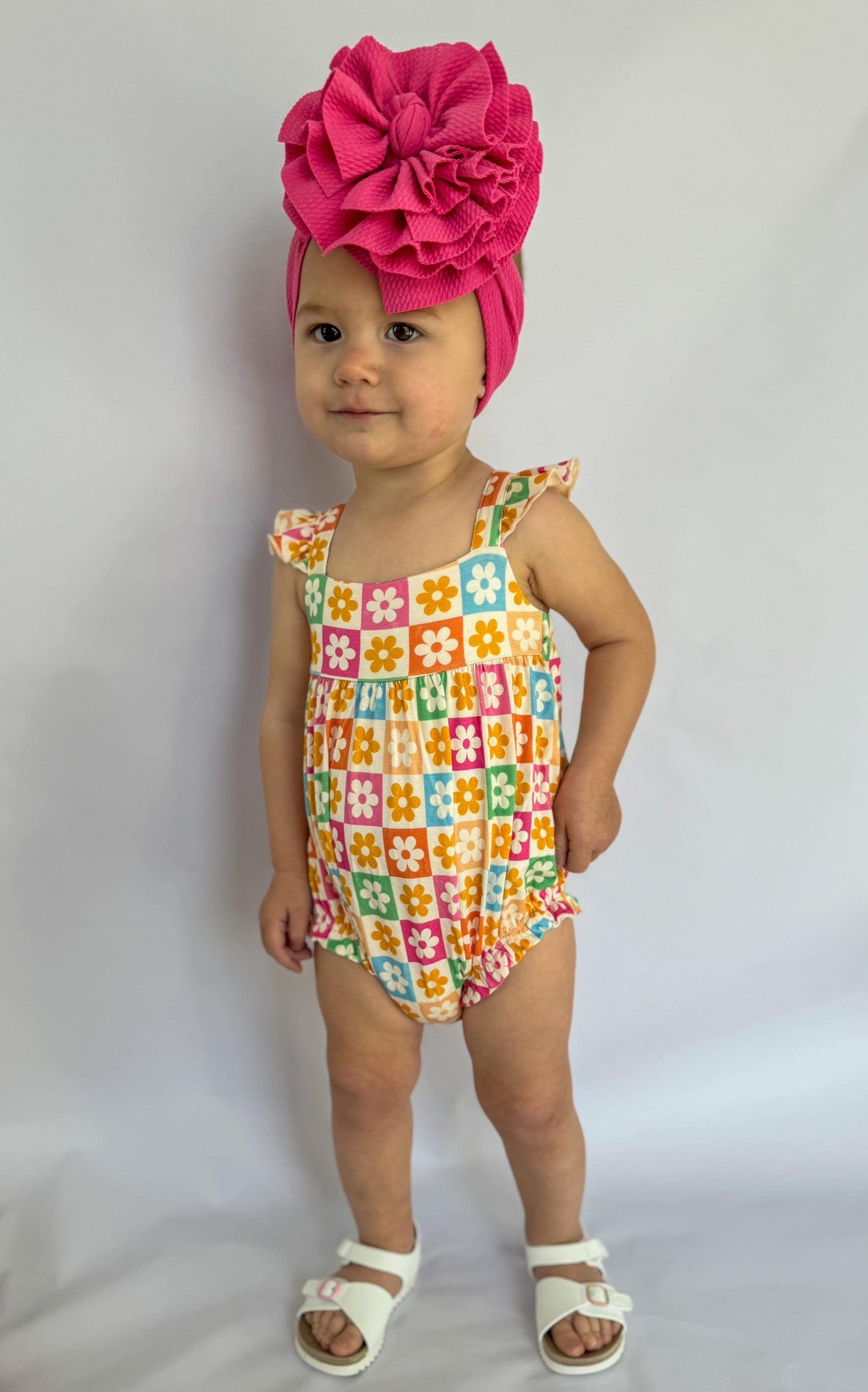 Checkered Floral Bamboo Romper-DS