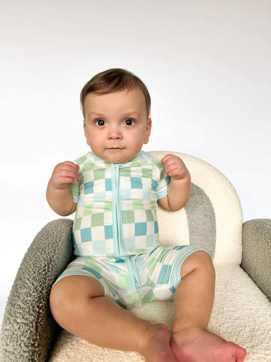 Ocean Checks Bamboo Shortie Romper- DS