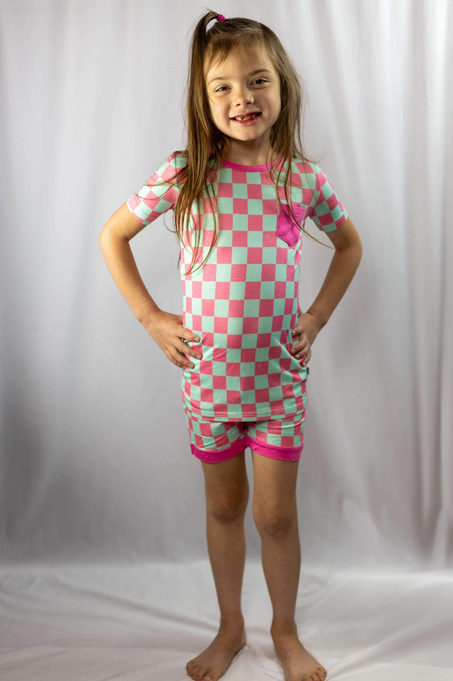 Bubblegum Checks Bamboo Short Set -DS