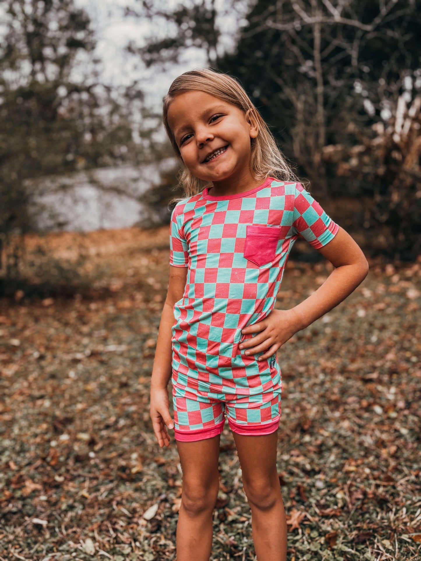Bubblegum Checks Bamboo Short Set -DS