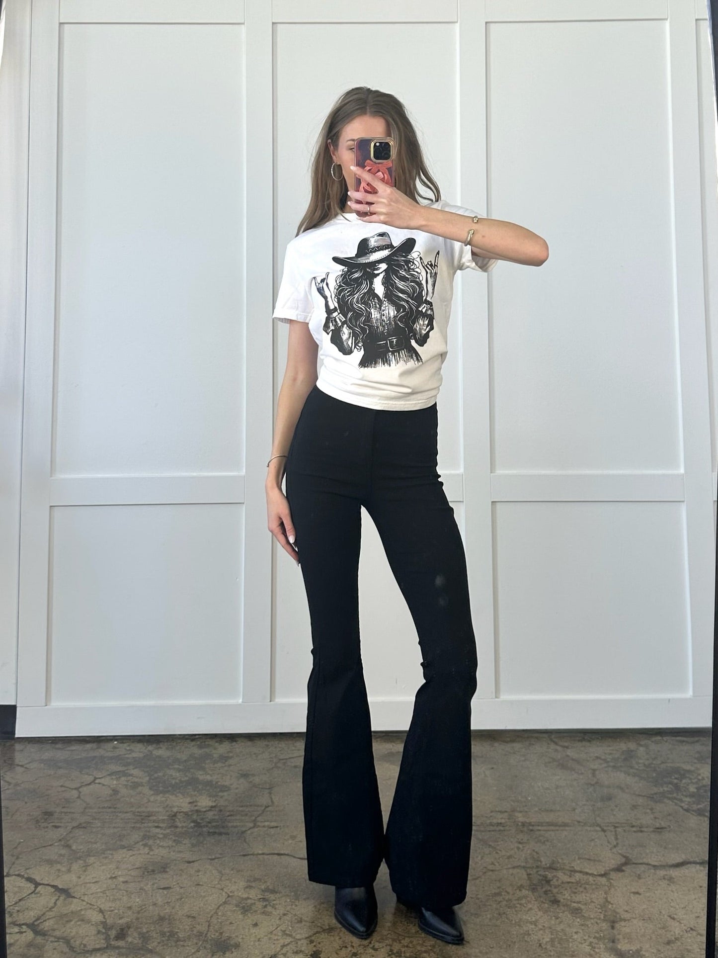 Fiona High Waisted Bell Bottom Flare Jeans - Black -DS