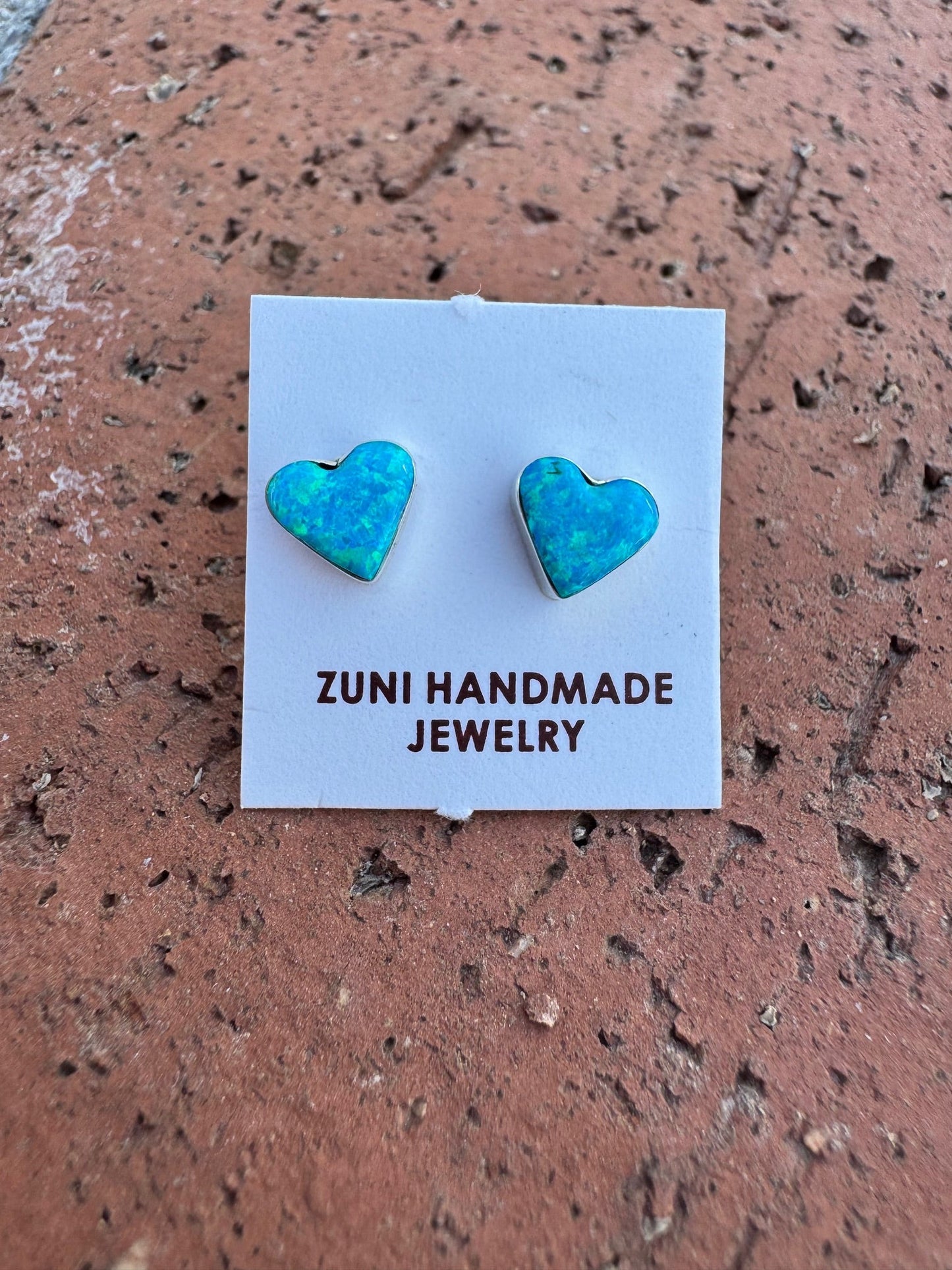 Handcrafted Sterling Silver & Blue Opal Stud Heart Earrings -DS