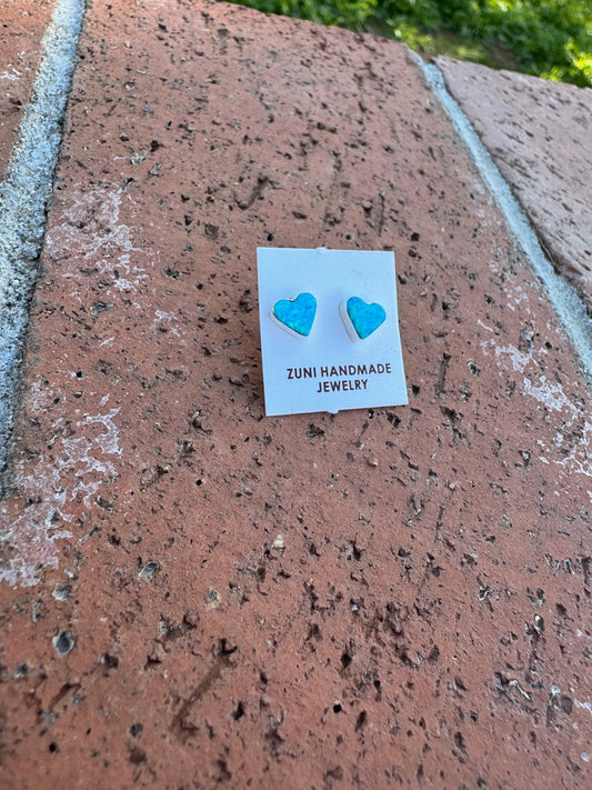 Handcrafted Sterling Silver & Blue Opal Stud Heart Earrings -DS