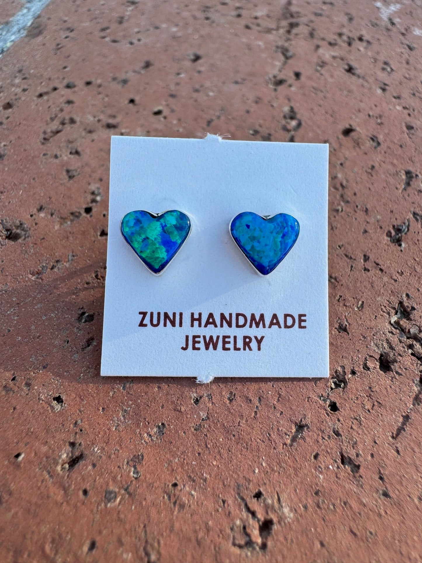 Handcrafted Sterling Silver & Blue Opal Stud Heart Earrings -DS