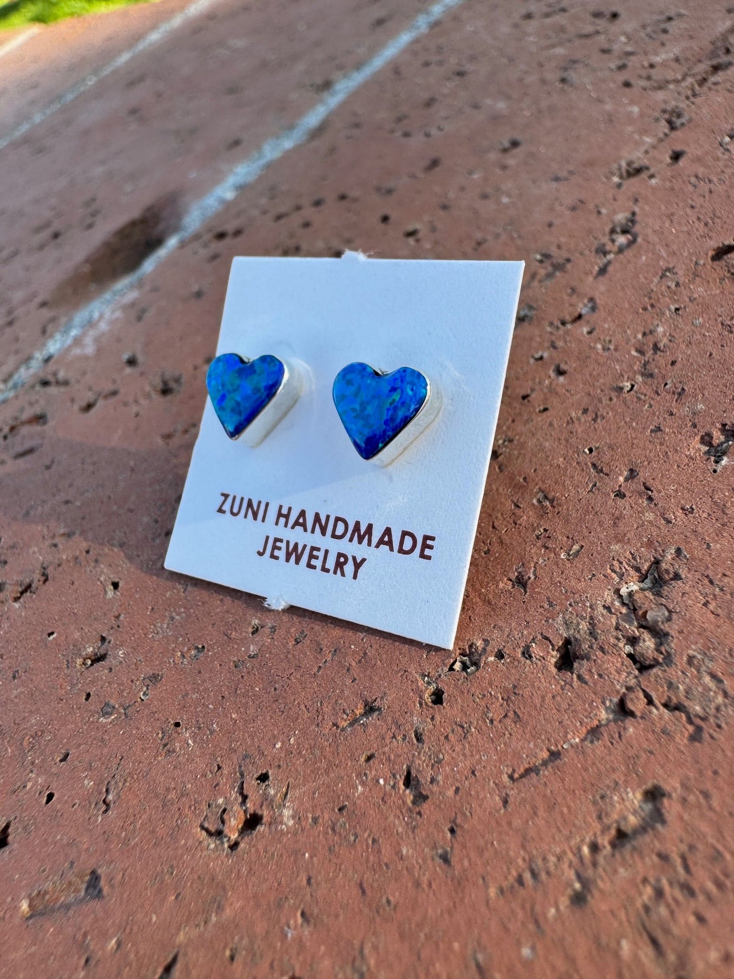 Handcrafted Sterling Silver & Blue Opal Stud Heart Earrings -DS