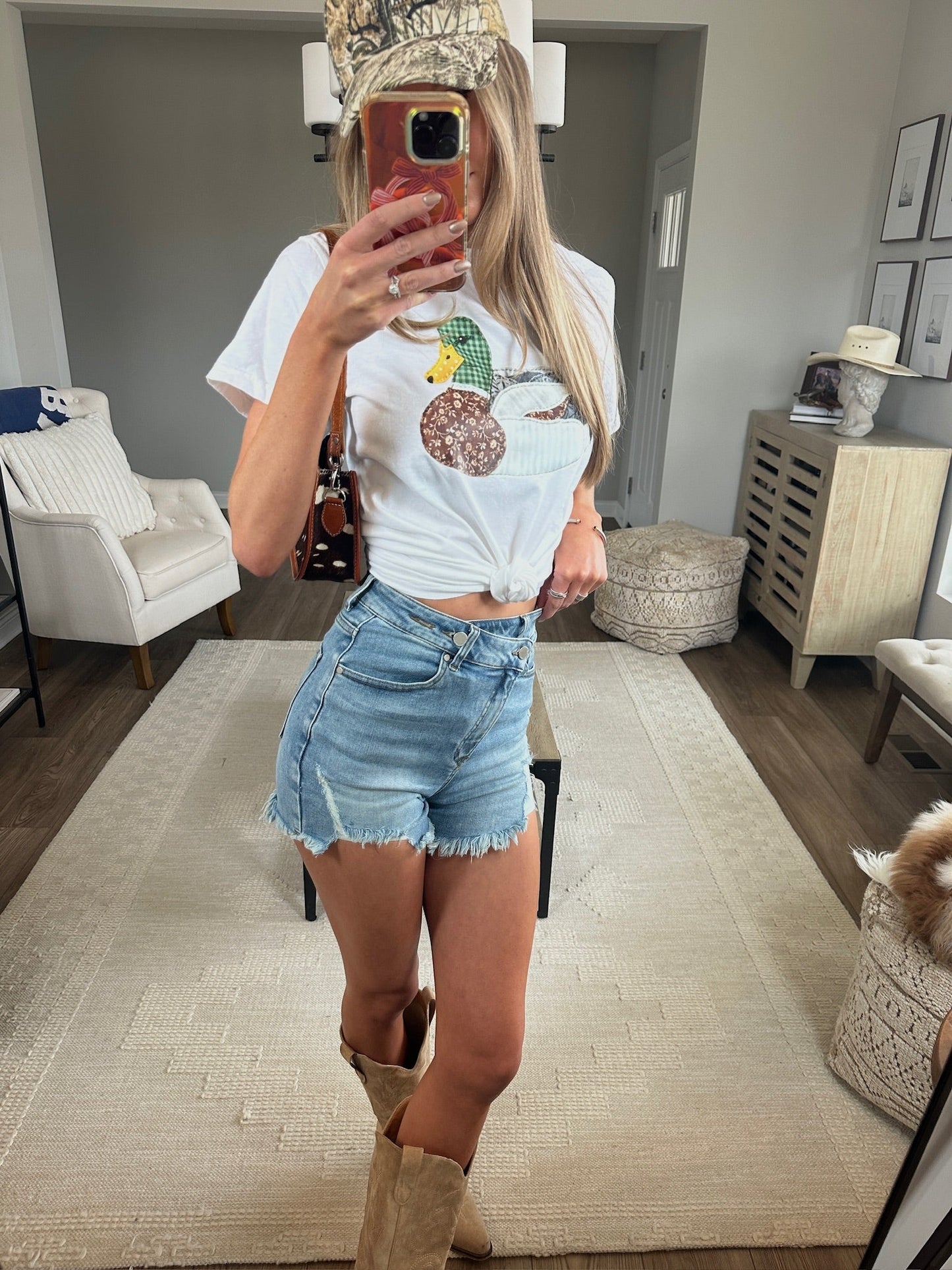 Lindsey Asymmetrical Distressed Shorts- Medium Wash -DS