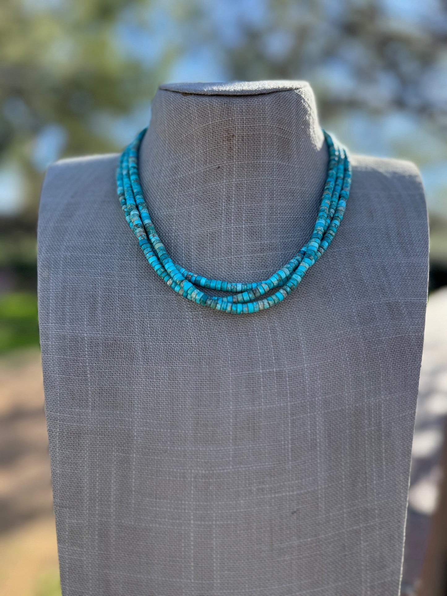 Handcrafted Sterling Silver & Rolled Kingman Turquoise Beaded Necklace 17" -DS