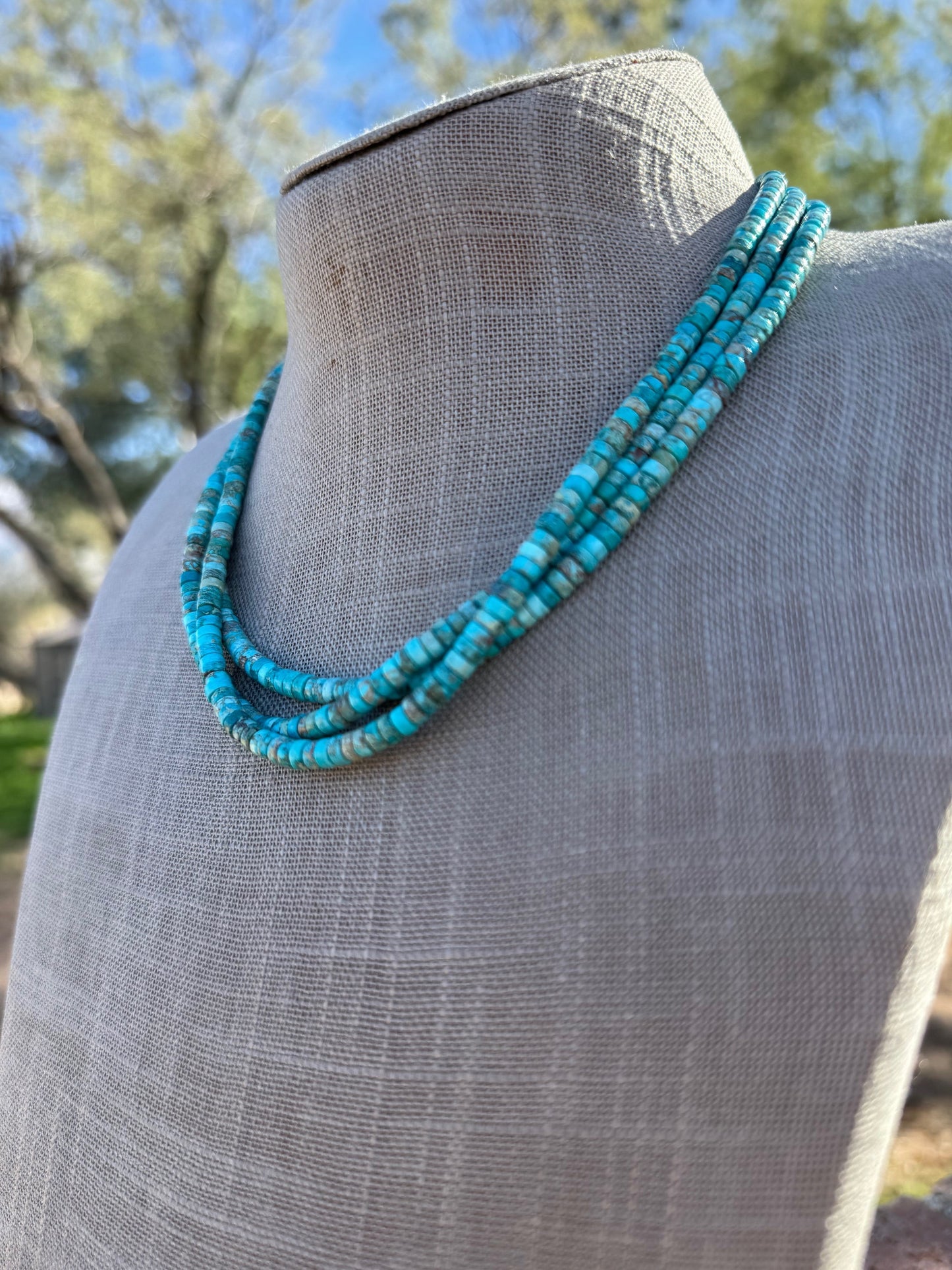 Handcrafted Sterling Silver & Rolled Kingman Turquoise Beaded Necklace 17" -DS