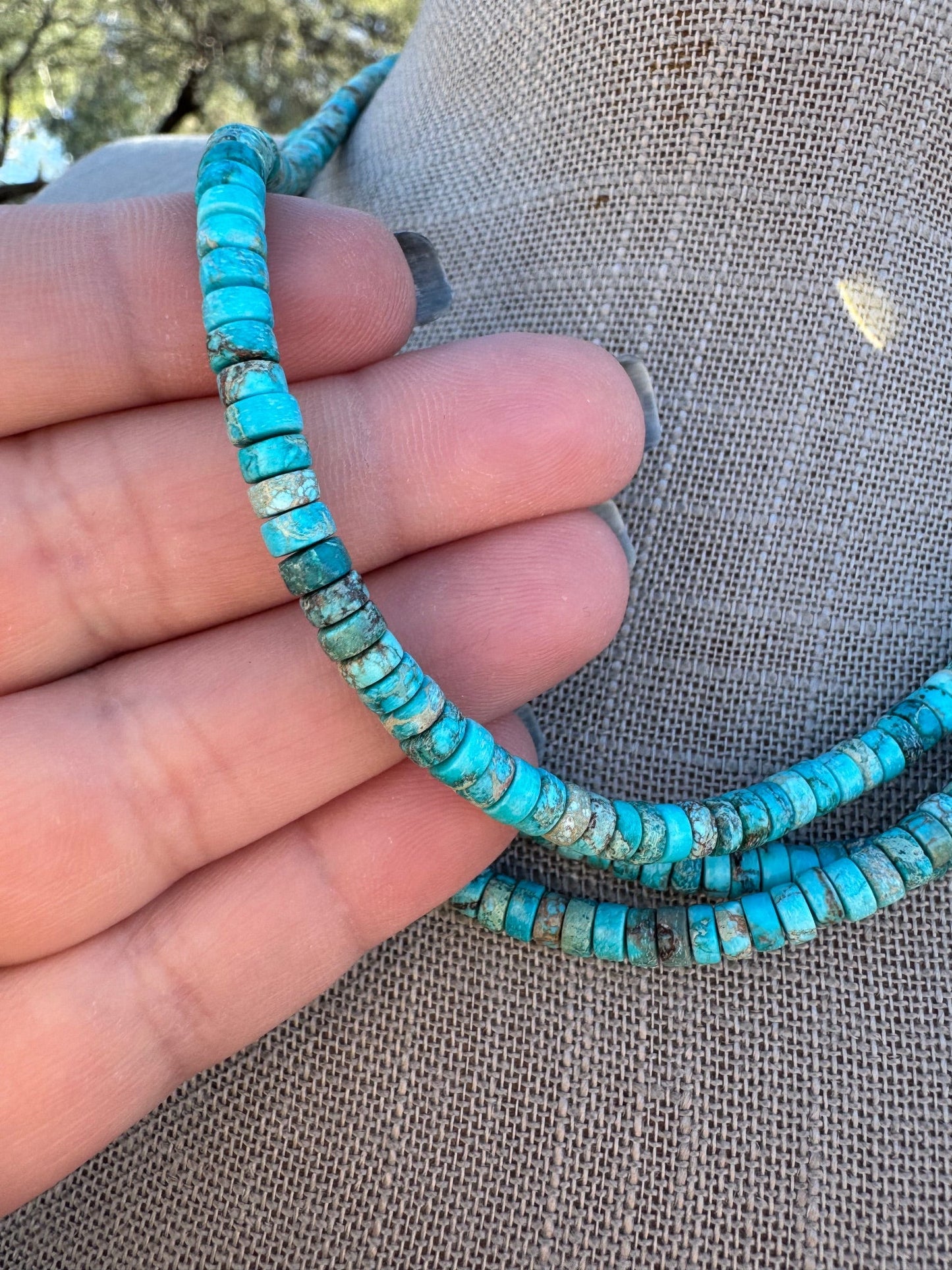 Handcrafted Sterling Silver & Rolled Kingman Turquoise Beaded Necklace 17" -DS
